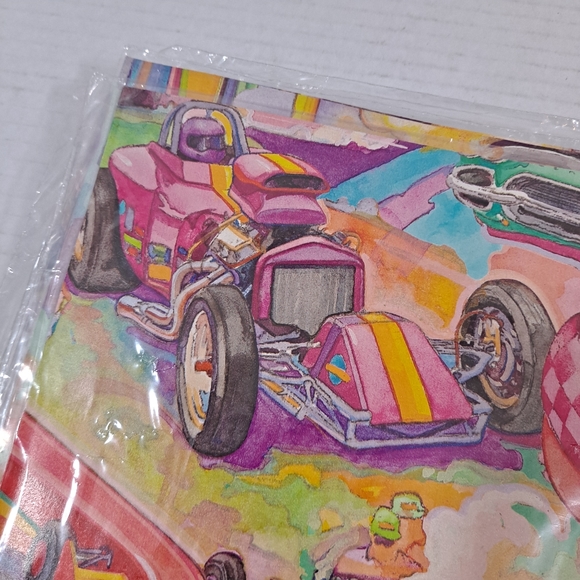 Vintage Hallmark Wrapping Paper Racing Cars Gift Wrap Lot of 27 NIP - Picture 5 of 10